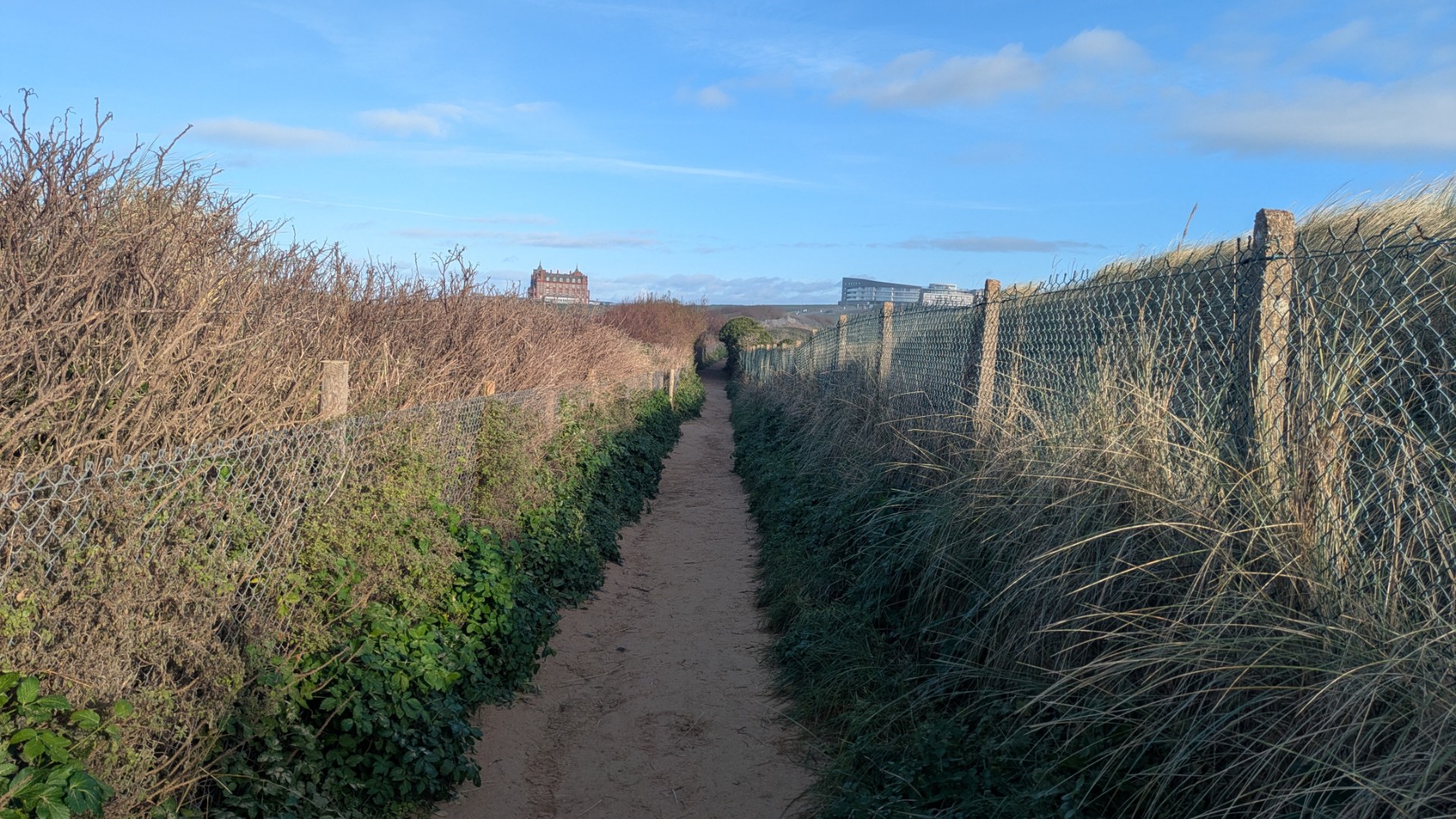 Walking the South West Coast Path behind Fistral Beach.